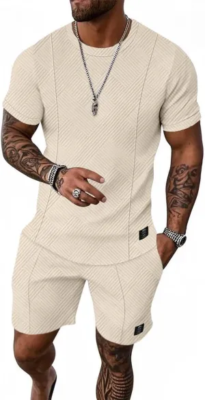 UOUA Mens Short Sets 2 Piece Summer Outfits Casual Short Sleeve Crew-Neck Shirts & Shorts Track Suit Jogging Loungewear