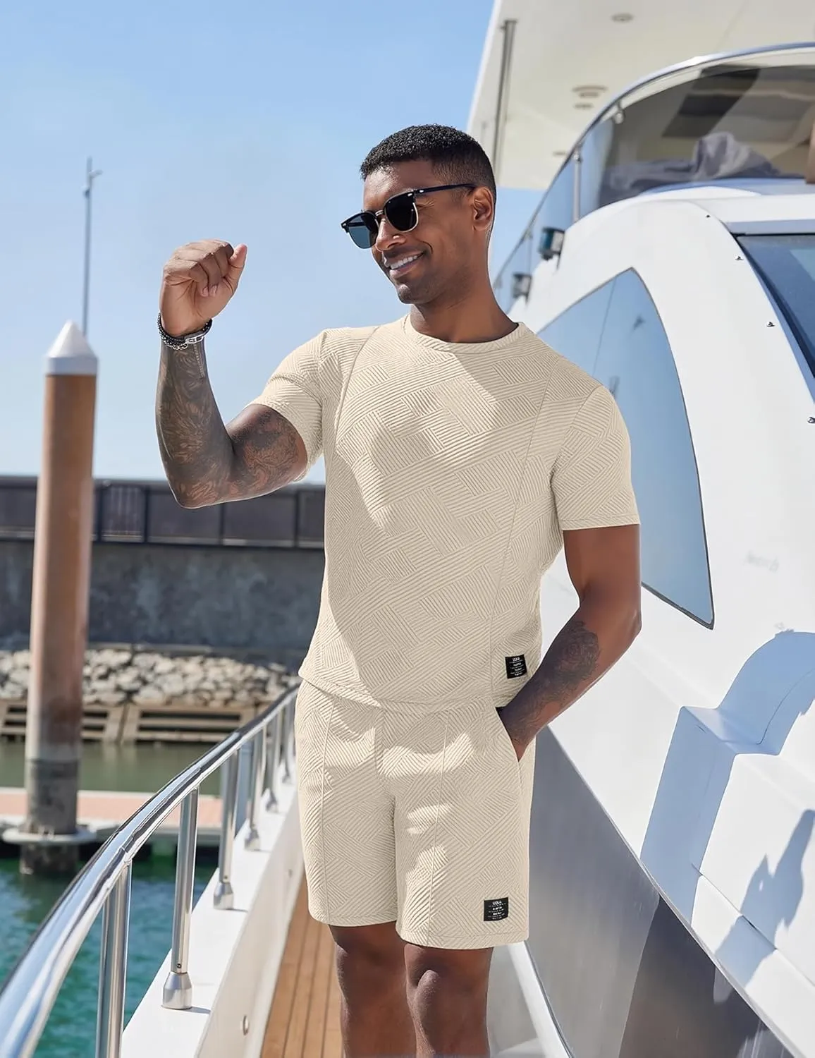 UOUA Mens Short Sets 2 Piece Summer Outfits Casual Short Sleeve Crew-Neck Shirts & Shorts Track Suit Jogging Loungewear