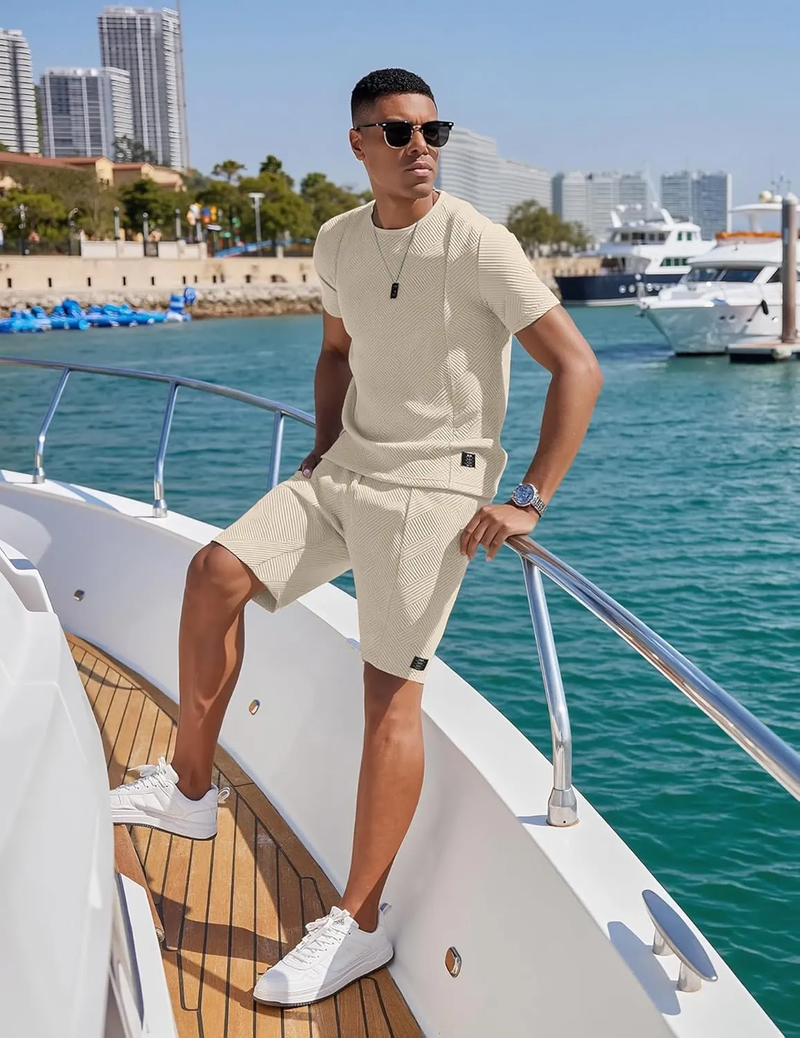 UOUA Mens Short Sets 2 Piece Summer Outfits Casual Short Sleeve Crew-Neck Shirts & Shorts Track Suit Jogging Loungewear