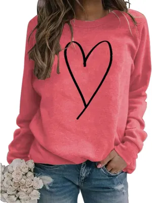 Valentines Crewneck Pullover Shirts Women Long Sleeve Love Heart Sweatshirts Graphic Lover Gift