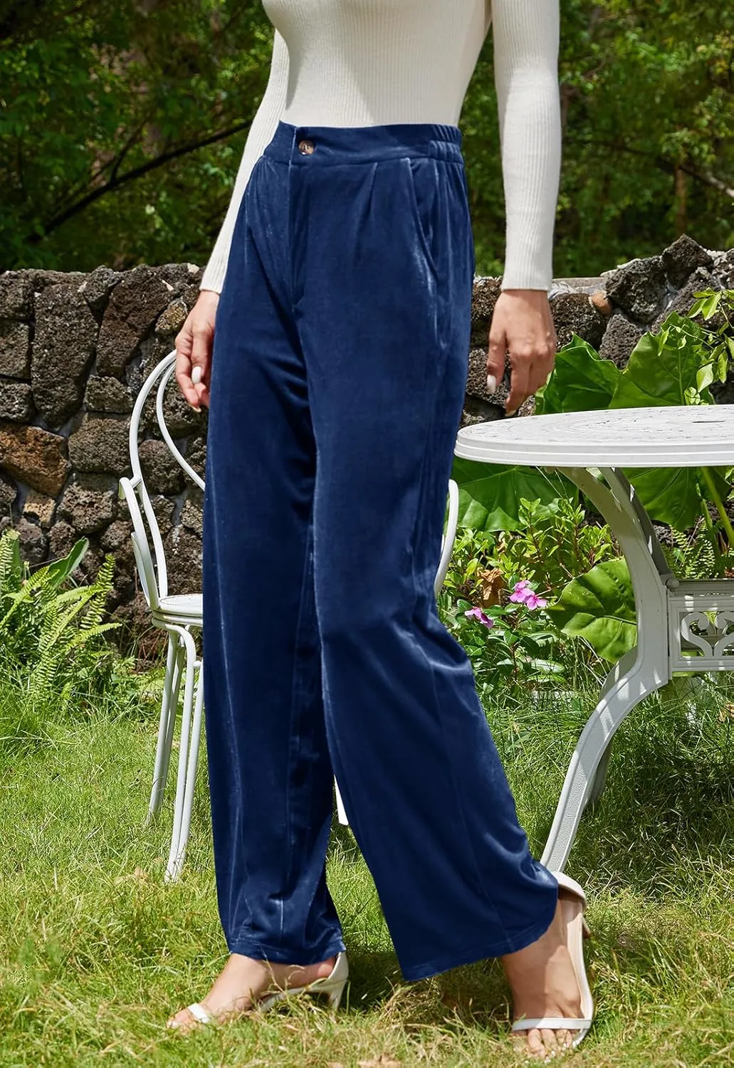 Velvet Pants for Women Dressy Women Casual Wide Leg Pants Stretchy High Waisted Velour Palazzo Pants