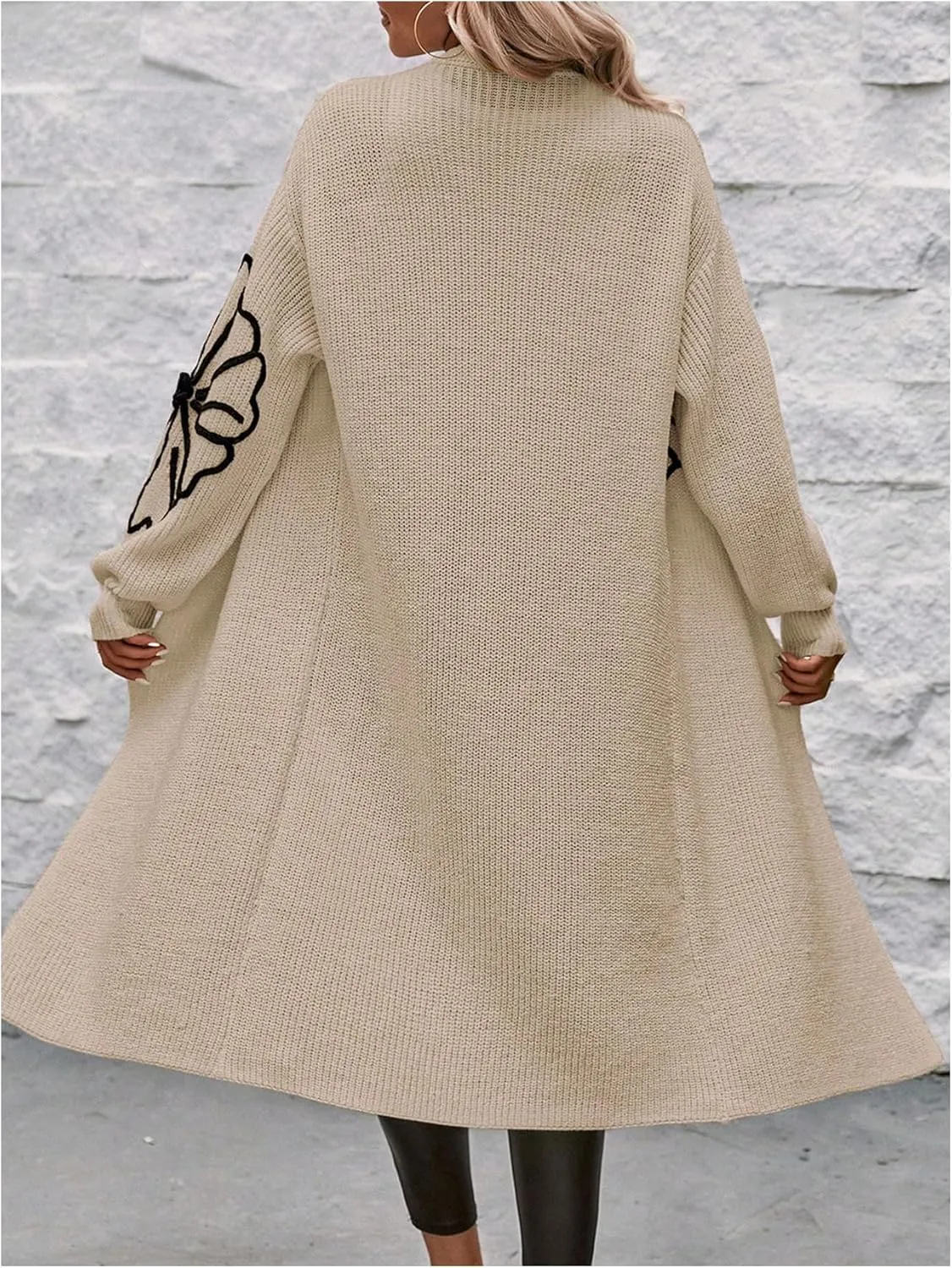 Verdusa Women's Floral Print Loose Open Front Long Knit Cardigan Casual Sweater Coats