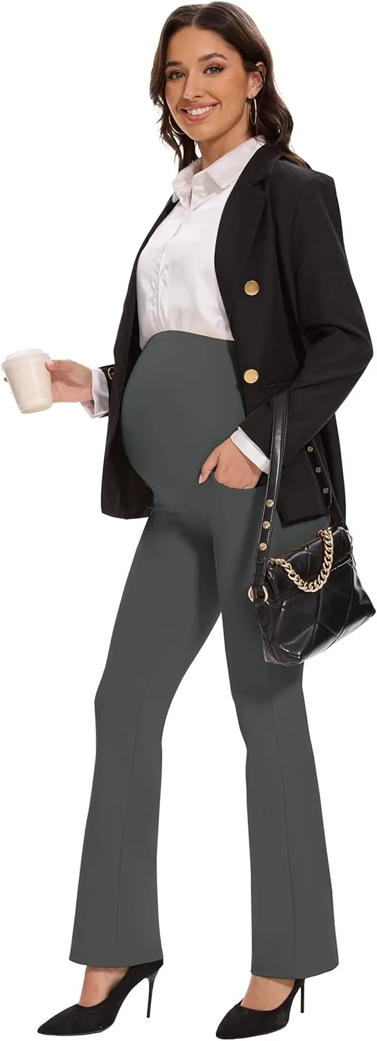 VIMPEP 27"/29"/31" Flare Maternity Yoga Pants Over The Belly Pregnancy Bootcut Strethcy Leggings with Pockets C201