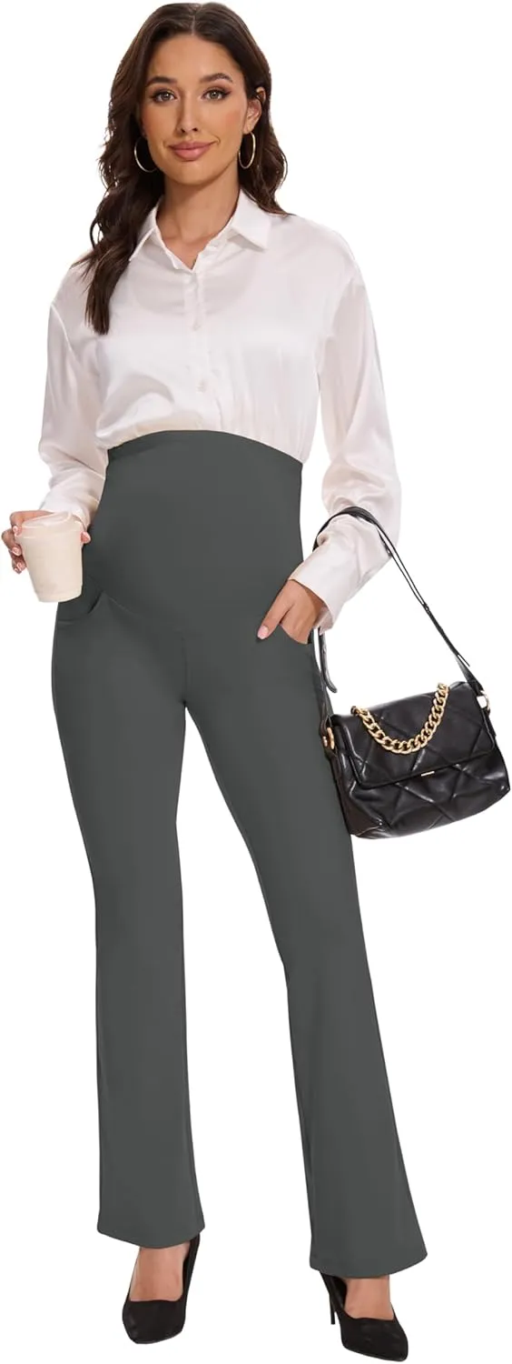VIMPEP 27"/29"/31" Flare Maternity Yoga Pants Over The Belly Pregnancy Bootcut Strethcy Leggings with Pockets C201
