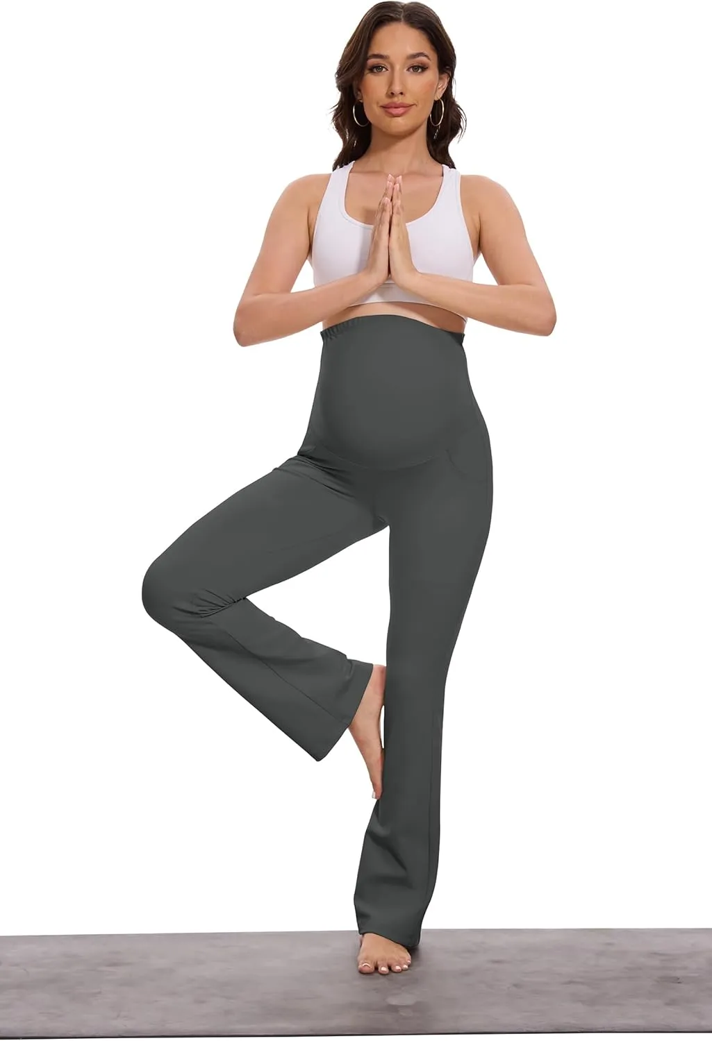 VIMPEP 27"/29"/31" Flare Maternity Yoga Pants Over The Belly Pregnancy Bootcut Strethcy Leggings with Pockets C201