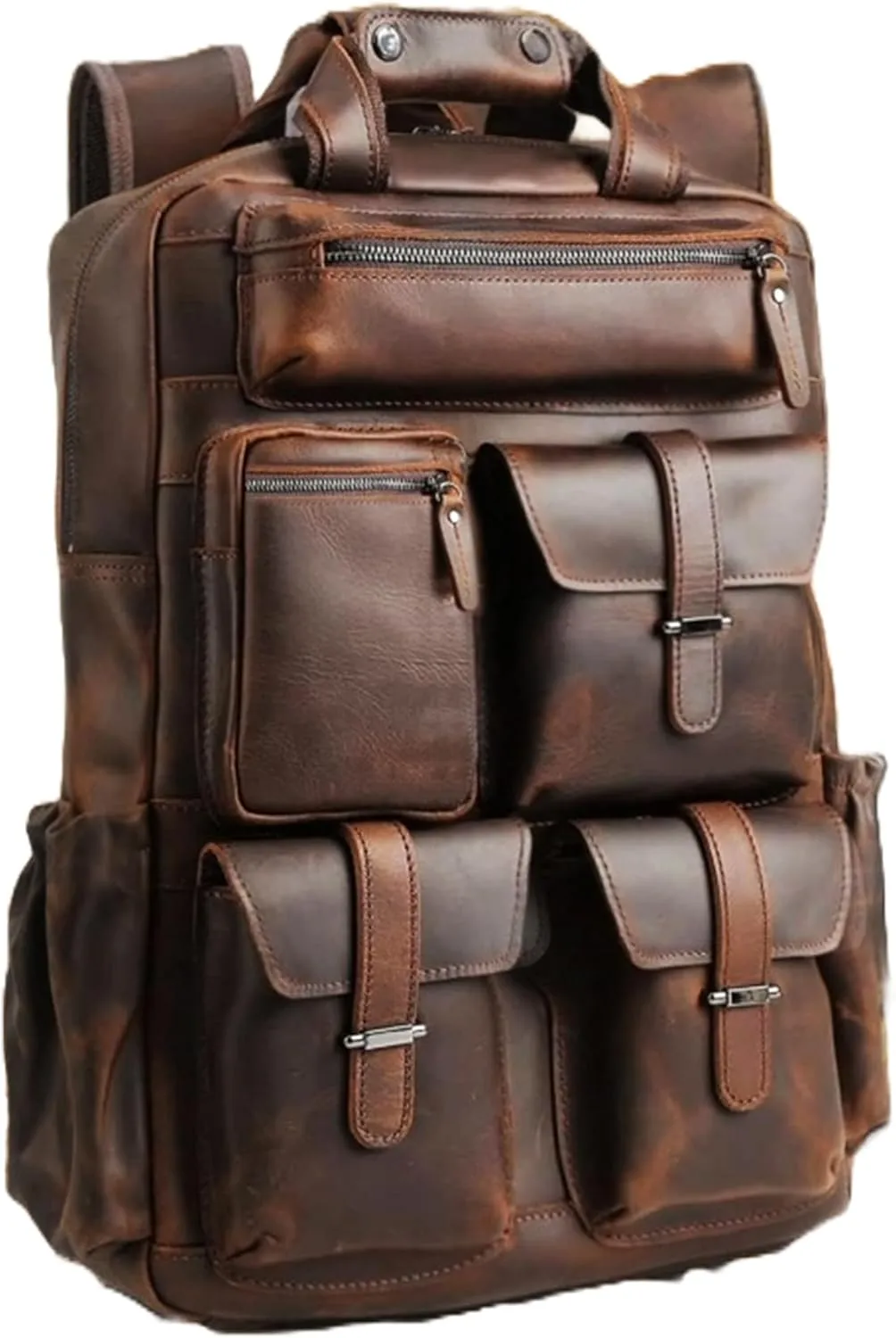 Vintage Leather Laptop Backpack - Premium Daypack Dark Brown Leather for Mens Work & Travel Essentials "Dimensions" (12.6 x 4.7 x 16.9 inches)
