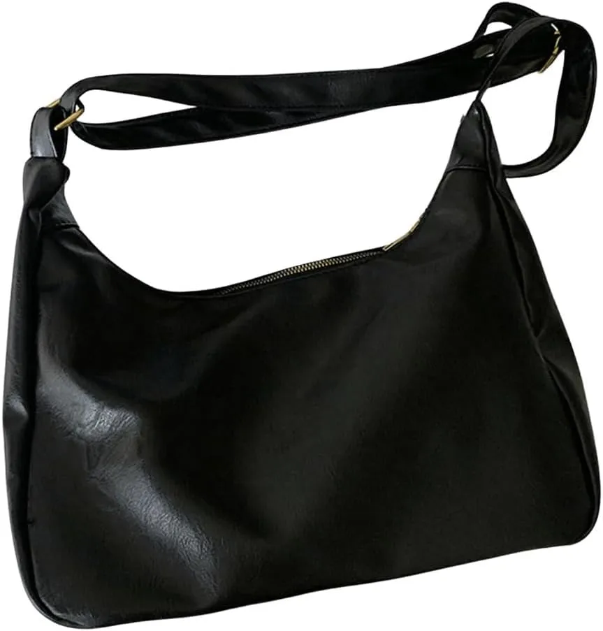 Vintage Soft Leather Hobo Crossbody Bag for Women, Slouchy Zippered Purse