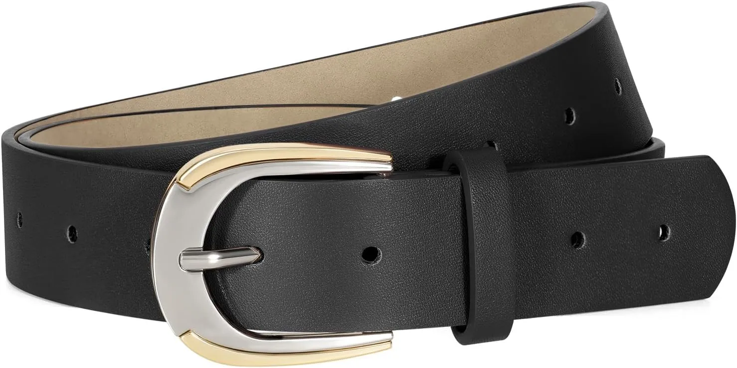 VONMELLI Women Leather Belt for Pants Jeans Dresses Ladies Belts with Fashion Gold Silver Buckle
