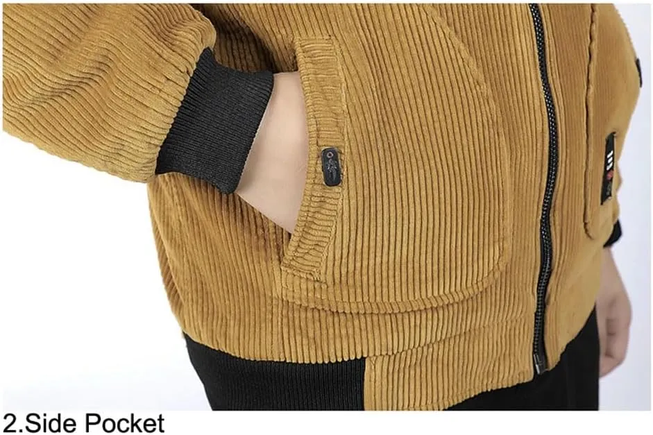 Vsadsau Men's Thicked Warm Jacket Corduroy Cotton Warm Padded Coats Casual Outwear Jackets