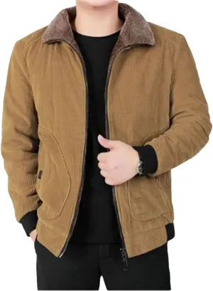 Vsadsau Men's Thicked Warm Jacket Corduroy Cotton Warm Padded Coats Casual Outwear Jackets