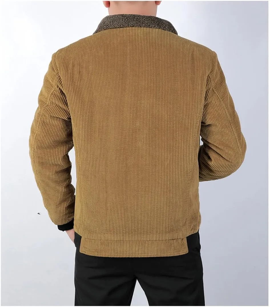 Vsadsau Men's Thicked Warm Jacket Corduroy Cotton Warm Padded Coats Casual Outwear Jackets