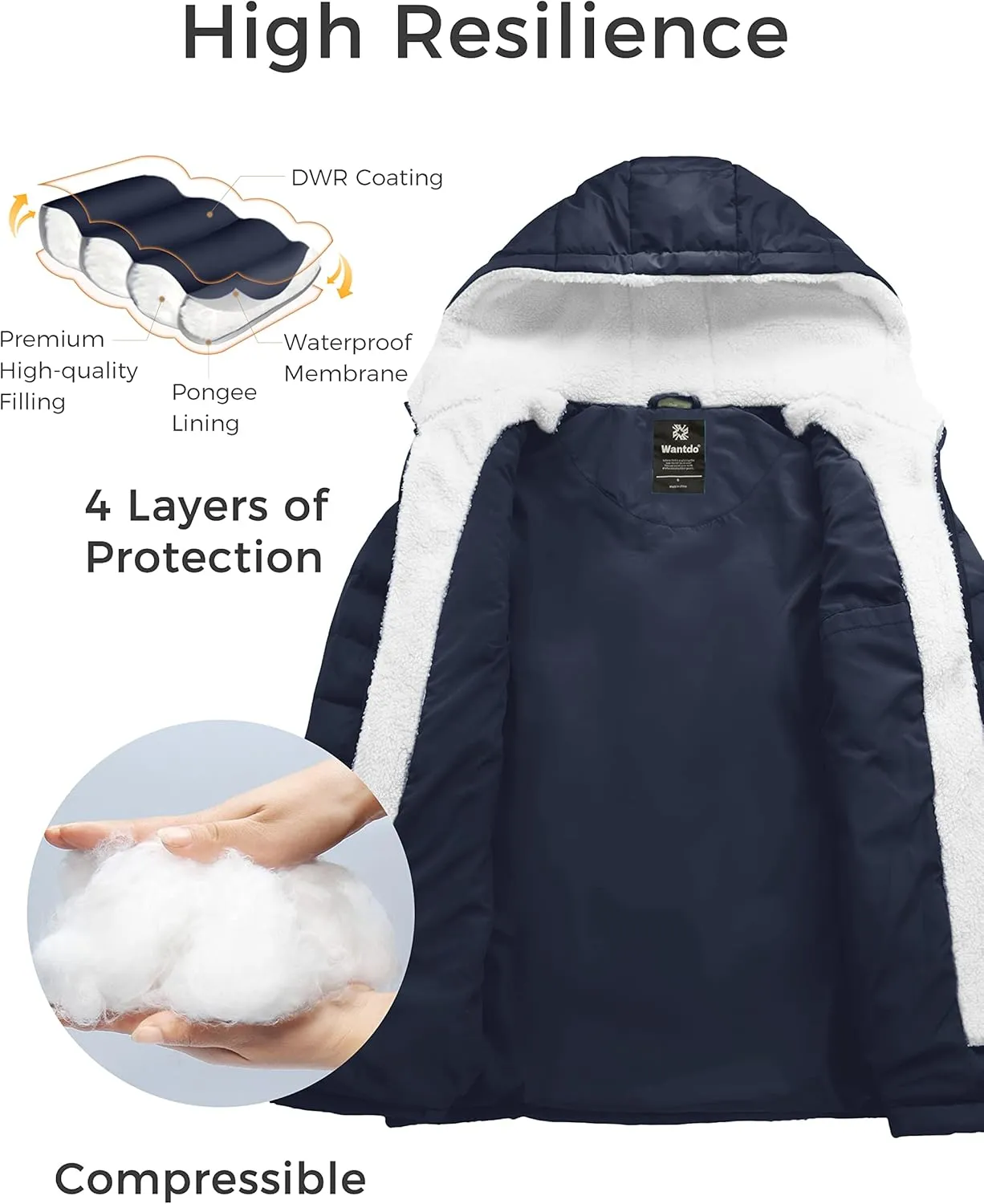 wantdo Women's Quilted Winter Coats Hooded Warm Puffer Jacket with Fleece Hood