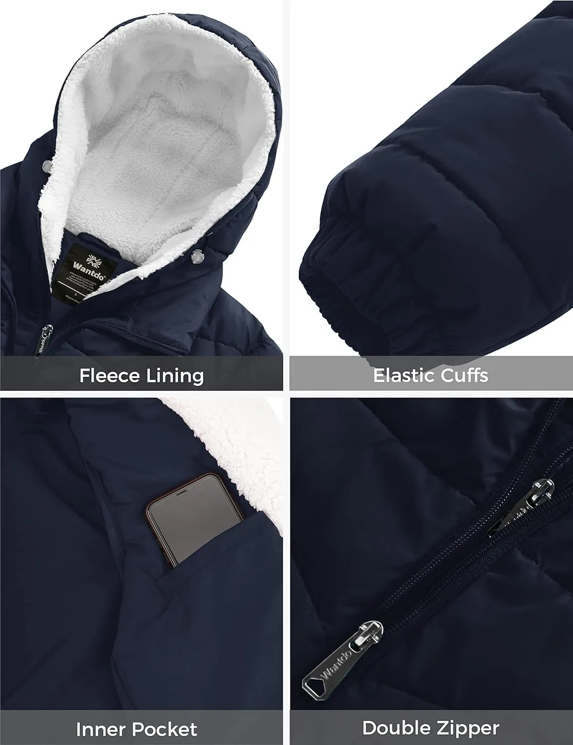 wantdo Women's Quilted Winter Coats Hooded Warm Puffer Jacket with Fleece Hood