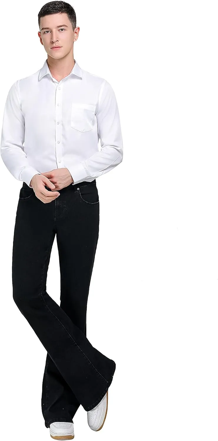 Wbestwind Men's Relaxed Stretch Vintage 60s 70s Bell Bottom Fit Comfort Flared Retro Leg Denim Jeans