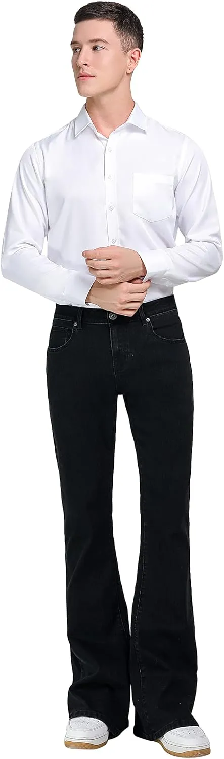 Wbestwind Men's Relaxed Stretch Vintage 60s 70s Bell Bottom Fit Comfort Flared Retro Leg Denim Jeans
