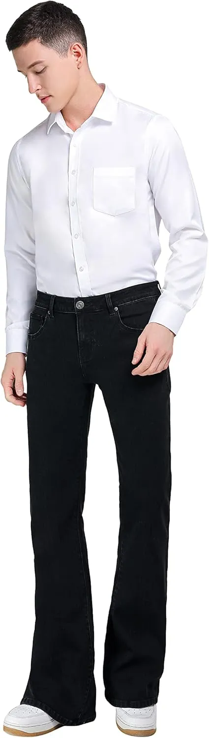 Wbestwind Men's Relaxed Stretch Vintage 60s 70s Bell Bottom Fit Comfort Flared Retro Leg Denim Jeans