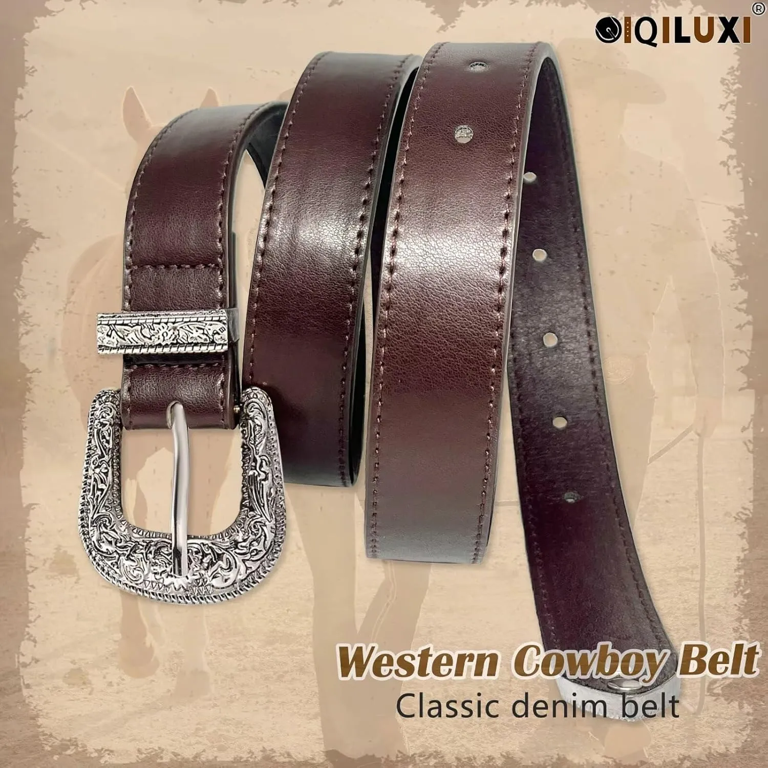 Western Belt for Women Men Cowboys Cowgirls Carving Buckles Belts for Jeans Pants
