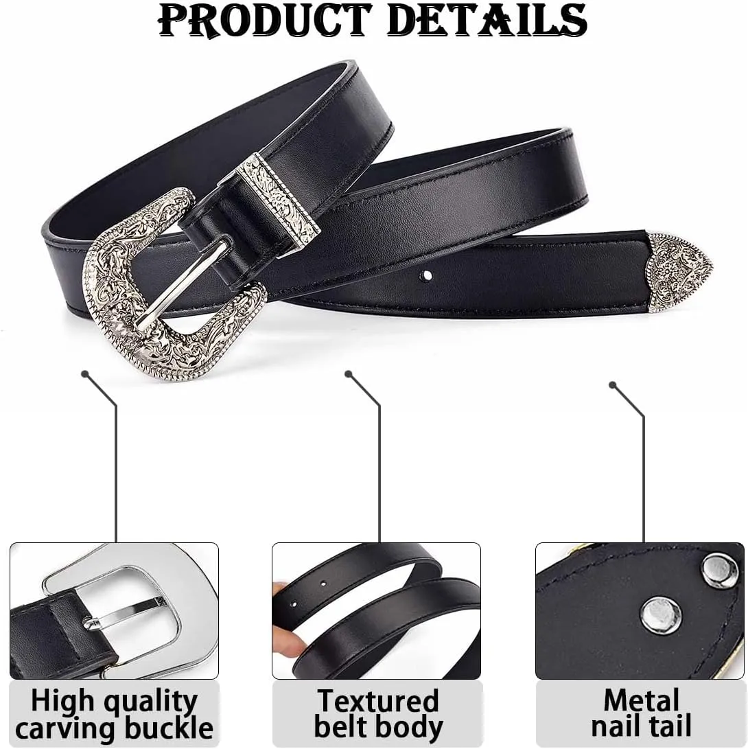 Western Belt for Women Men Cowboys Cowgirls Carving Buckles Belts for Jeans Pants
