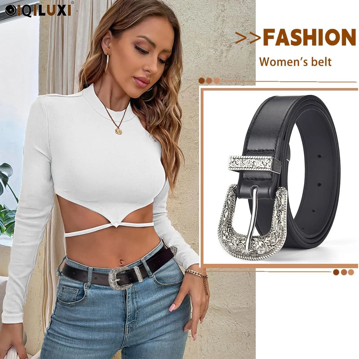 Western Belt for Women Men Cowboys Cowgirls Carving Buckles Belts for Jeans Pants