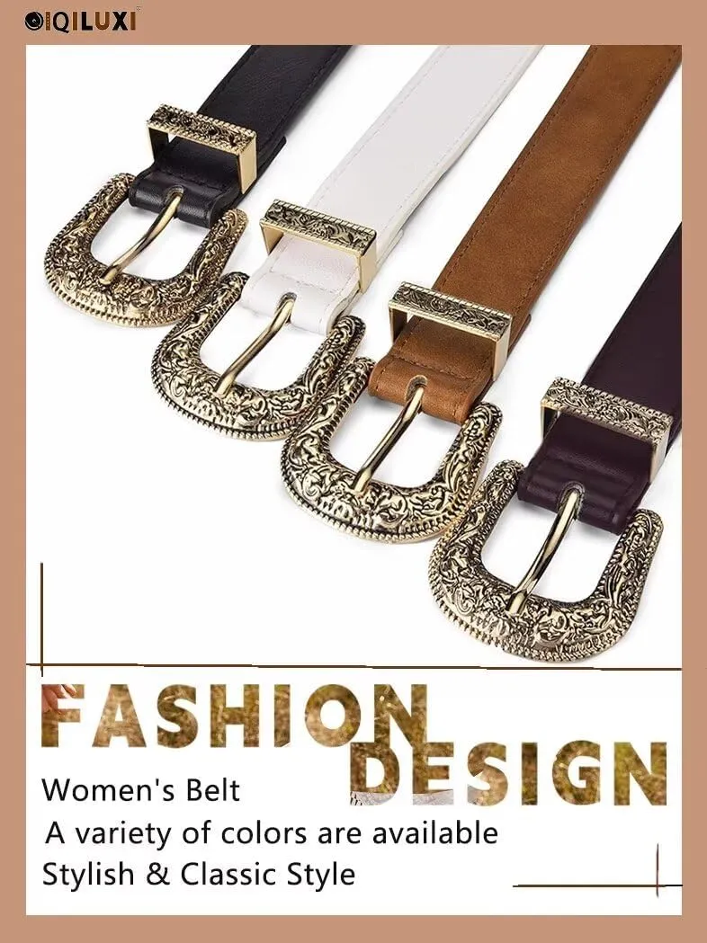 Western Belt for Women Men Cowboys Cowgirls Carving Buckles Belts for Jeans Pants