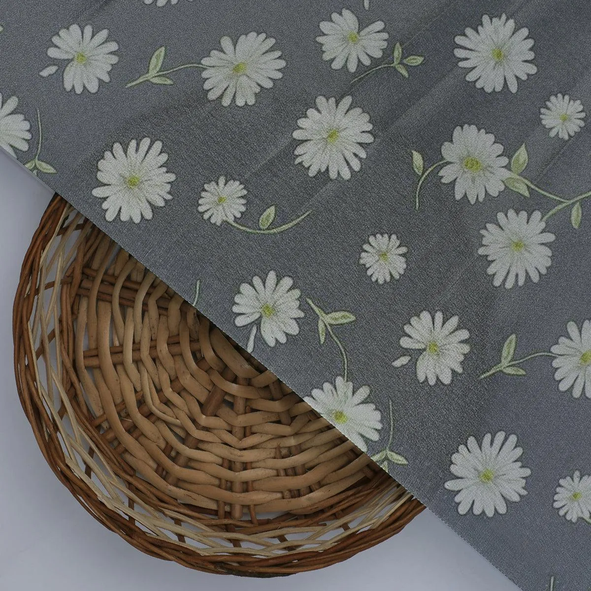 White Aster With Gray Background Digital Printed Fabric - Silk Crepe