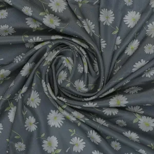 White Aster With Gray Background Digital Printed Fabric - Silk Crepe