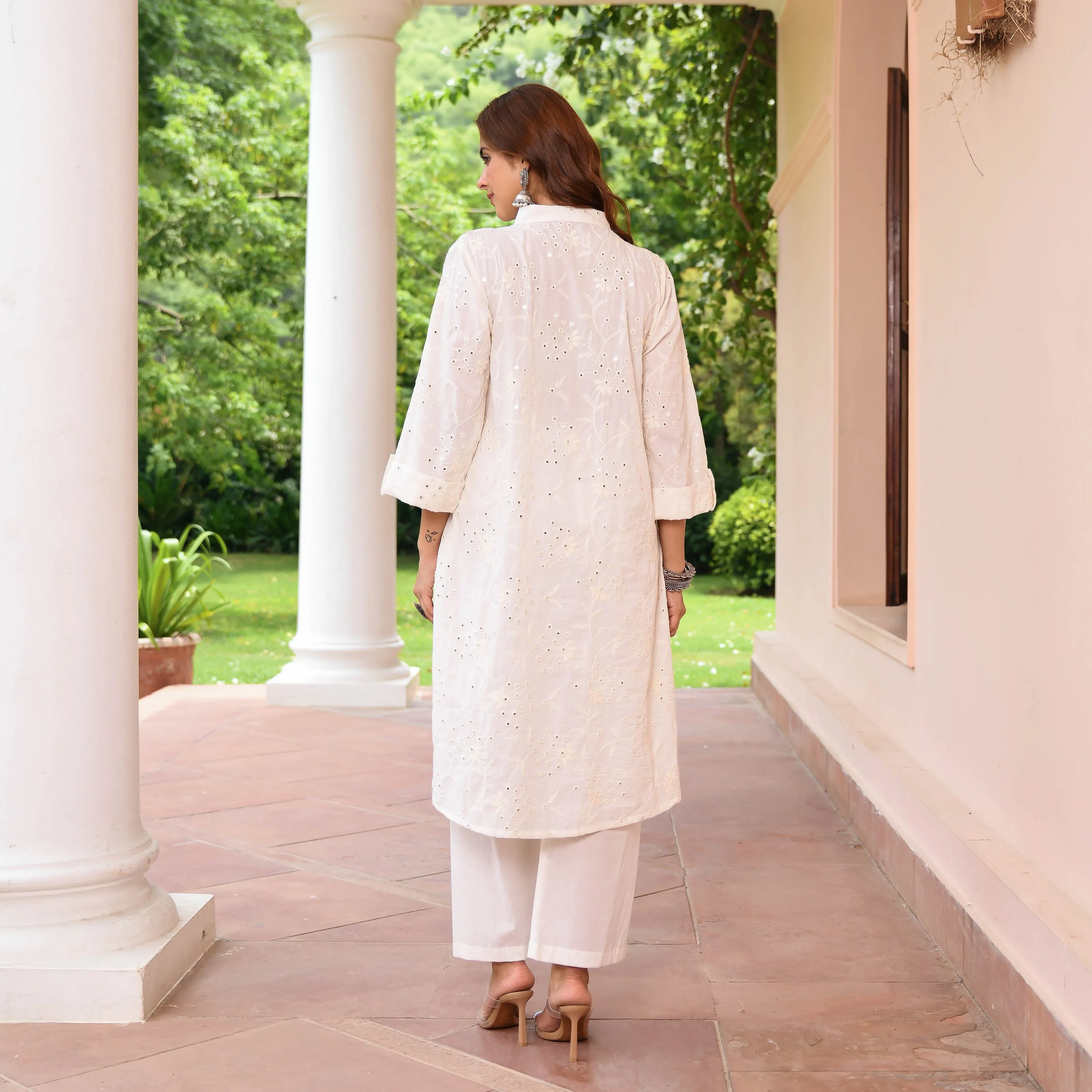 White Embroidered Cotton Kurta Pants
