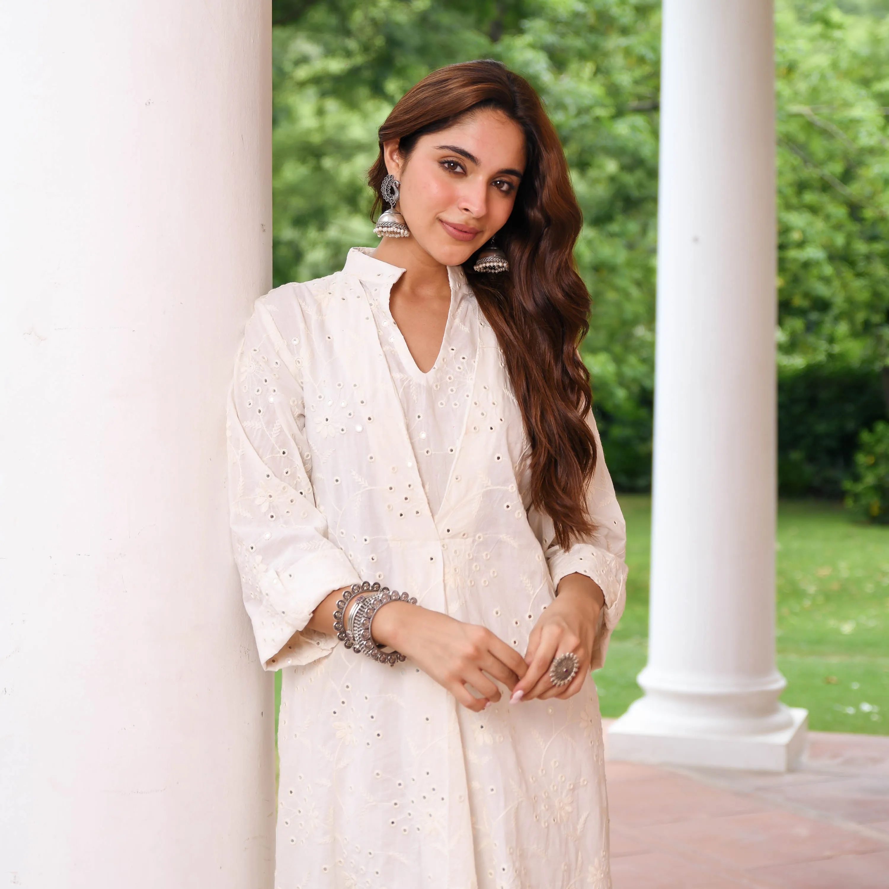 White Embroidered Cotton Kurta Pants