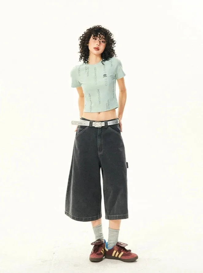Wide Leg Bermuda Denim Shorts with Side Loop