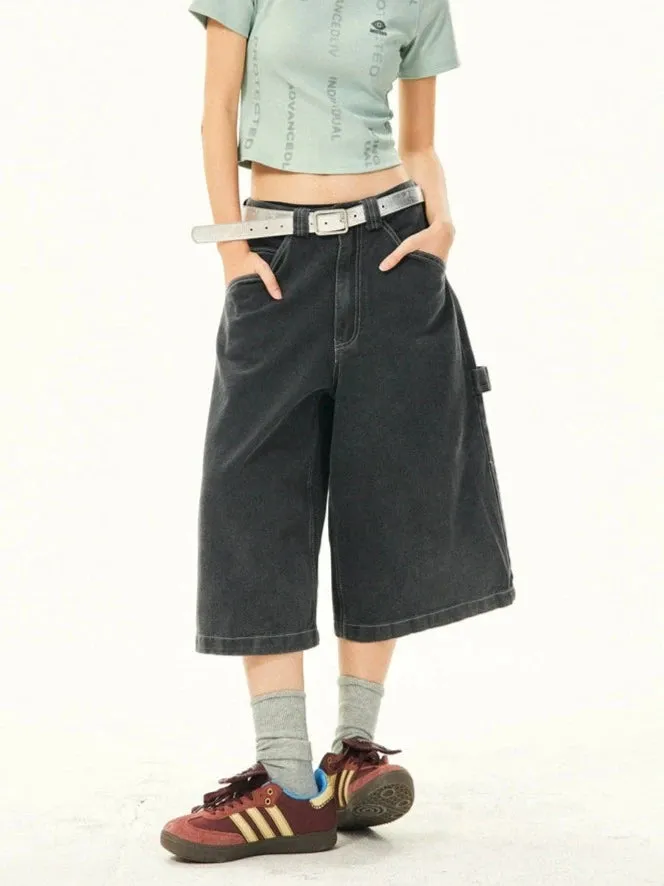 Wide Leg Bermuda Denim Shorts with Side Loop