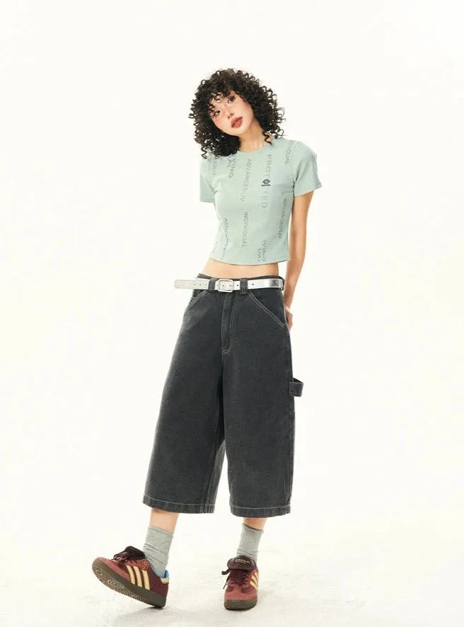 Wide Leg Bermuda Denim Shorts with Side Loop