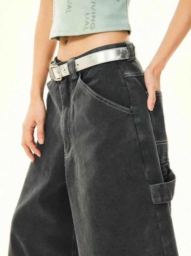 Wide Leg Bermuda Denim Shorts with Side Loop