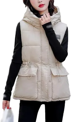 Winter Womens Hooded Sleeveless Thicken Cotton Padded Vest Women Coats Casual Loose Outwear