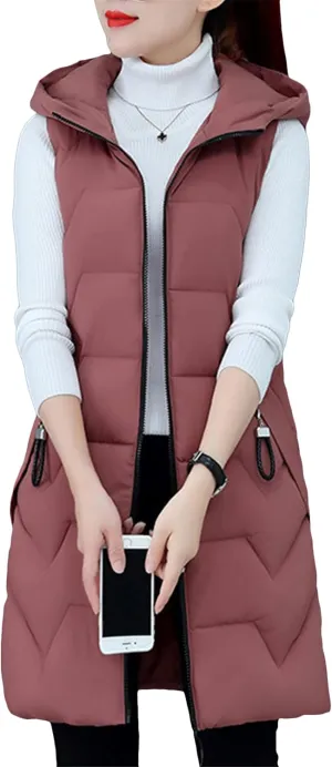 WIWIQS Women's Winter Sleeveless Hoodies Vest Solid Color Slim Fit Warm Coat with Pockets