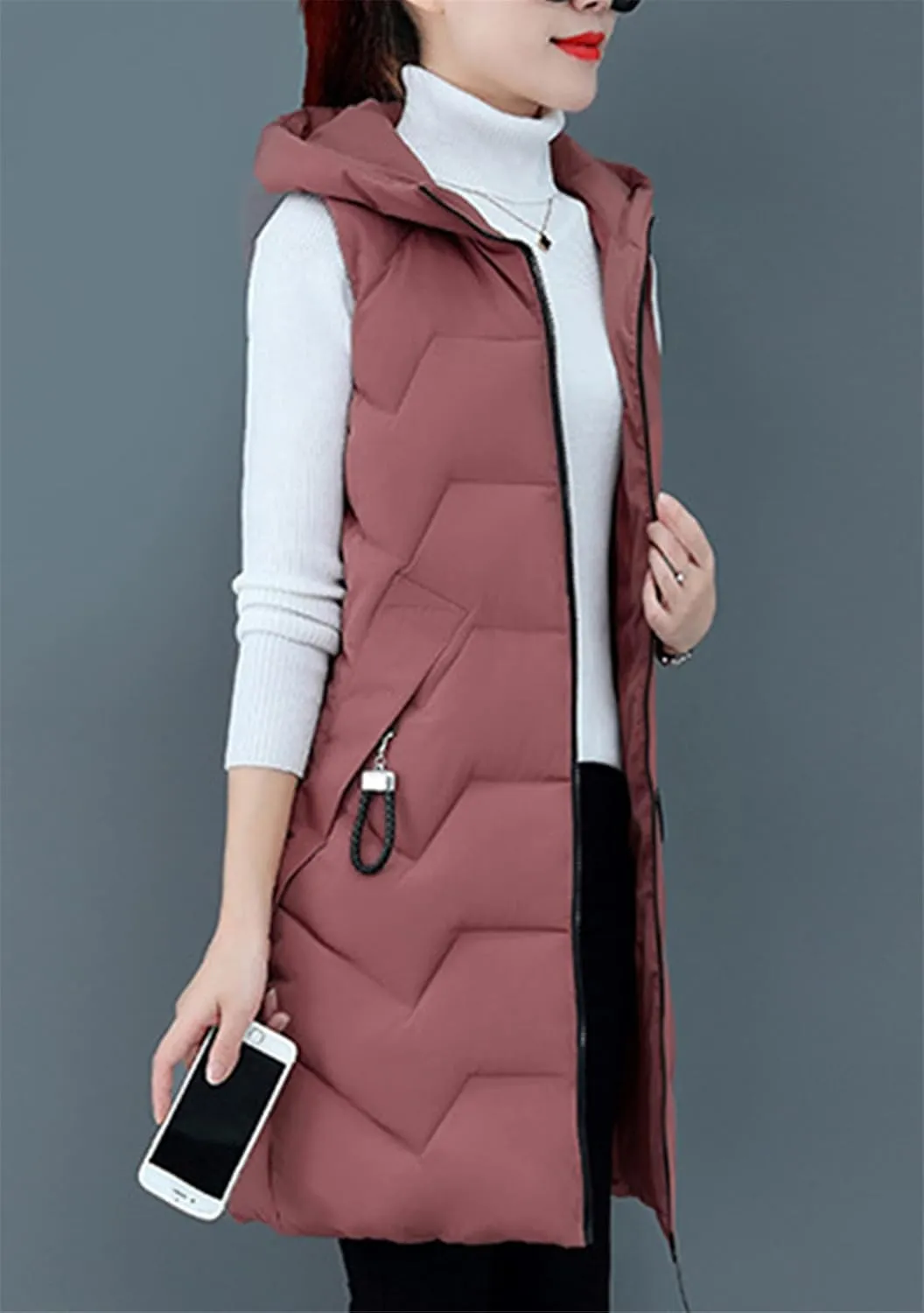 WIWIQS Women's Winter Sleeveless Hoodies Vest Solid Color Slim Fit Warm Coat with Pockets