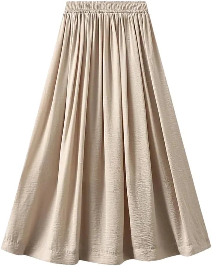 Women Ankle-Length Long Pleated Skirt Casual Solid Color Casual Long Maxi Skirts