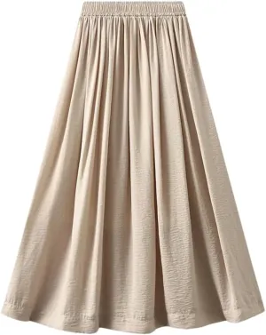 Women Ankle-Length Long Pleated Skirt Casual Solid Color Casual Long Maxi Skirts