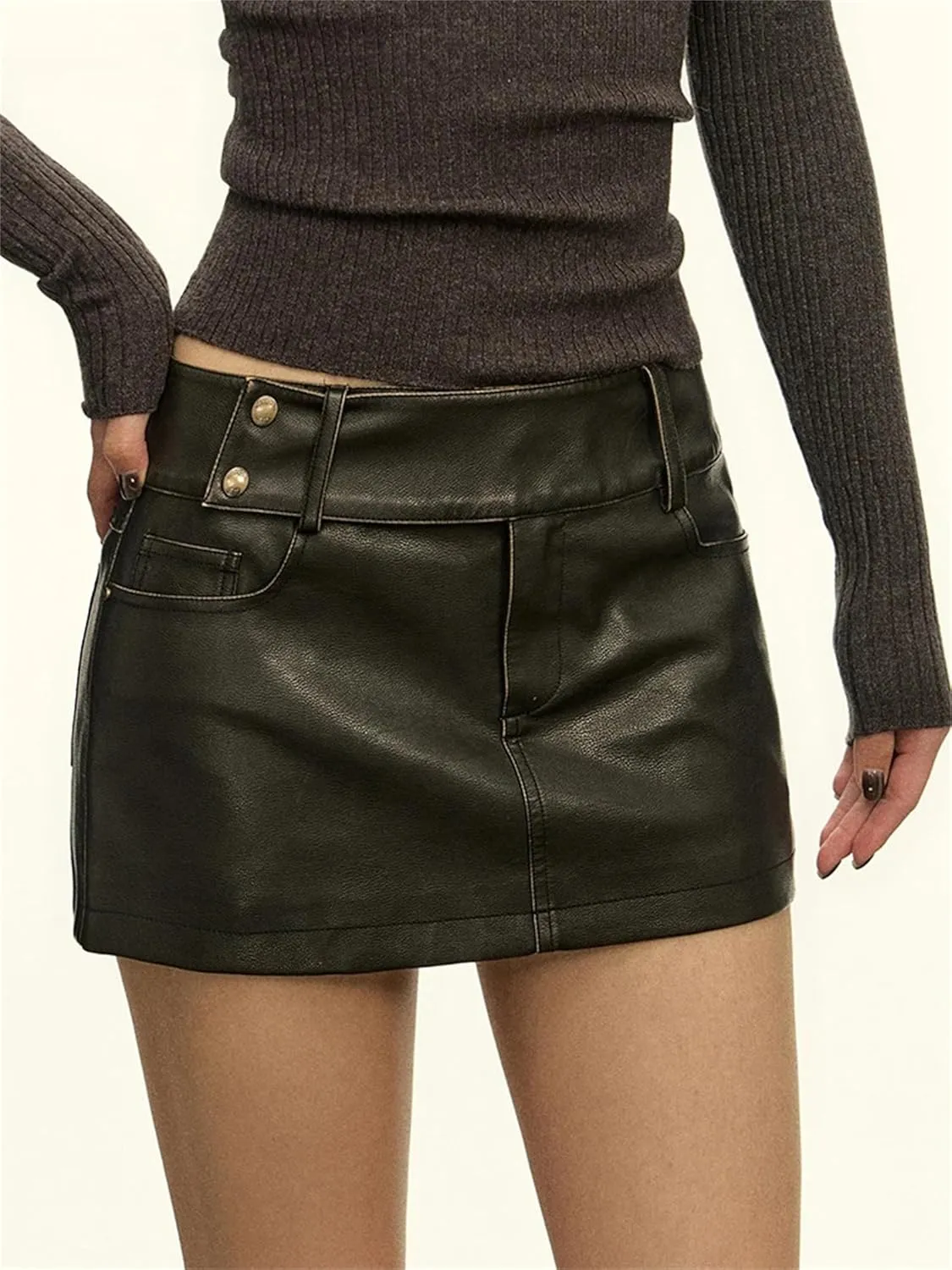 Women Black Leather Mini Skirt Classic Low Waist Sexy Slim A-LINE Pencil Skirts