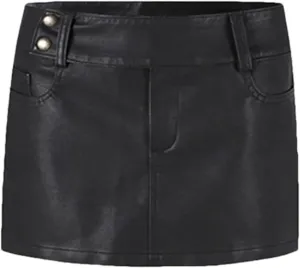 Women Black Leather Mini Skirt Classic Low Waist Sexy Slim A-LINE Pencil Skirts
