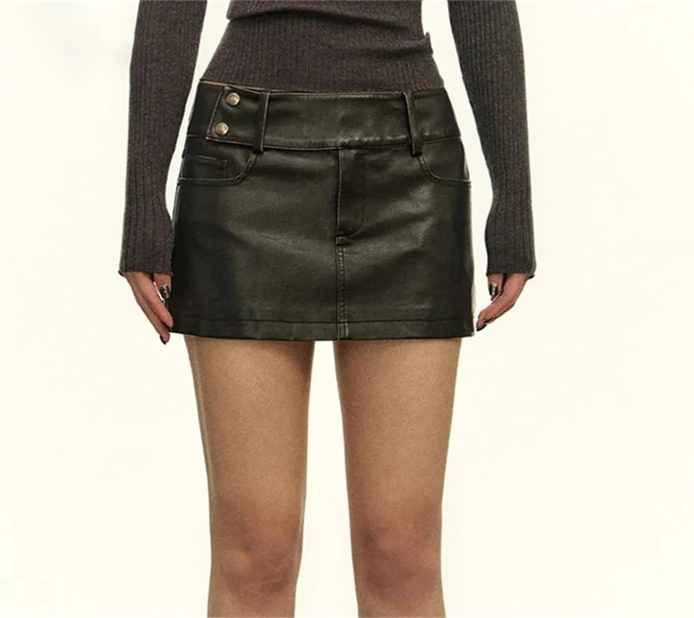 Women Black Leather Mini Skirt Classic Low Waist Sexy Slim A-LINE Pencil Skirts