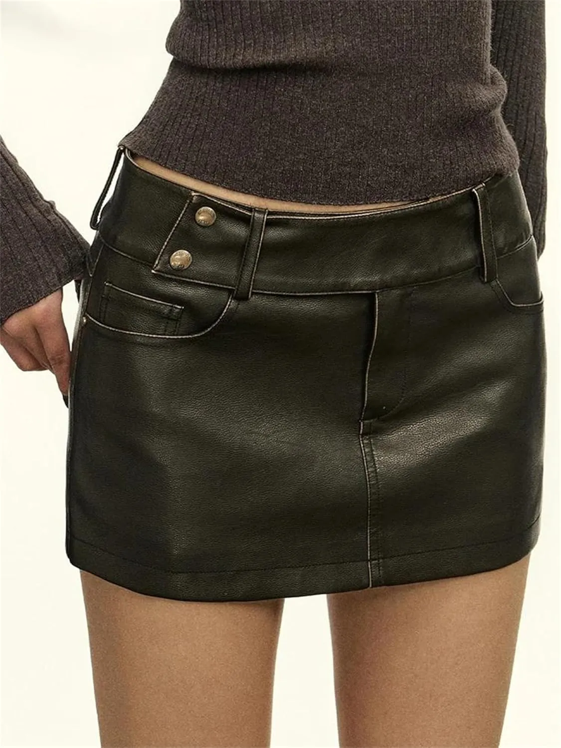 Women Black Leather Mini Skirt Classic Low Waist Sexy Slim A-LINE Pencil Skirts