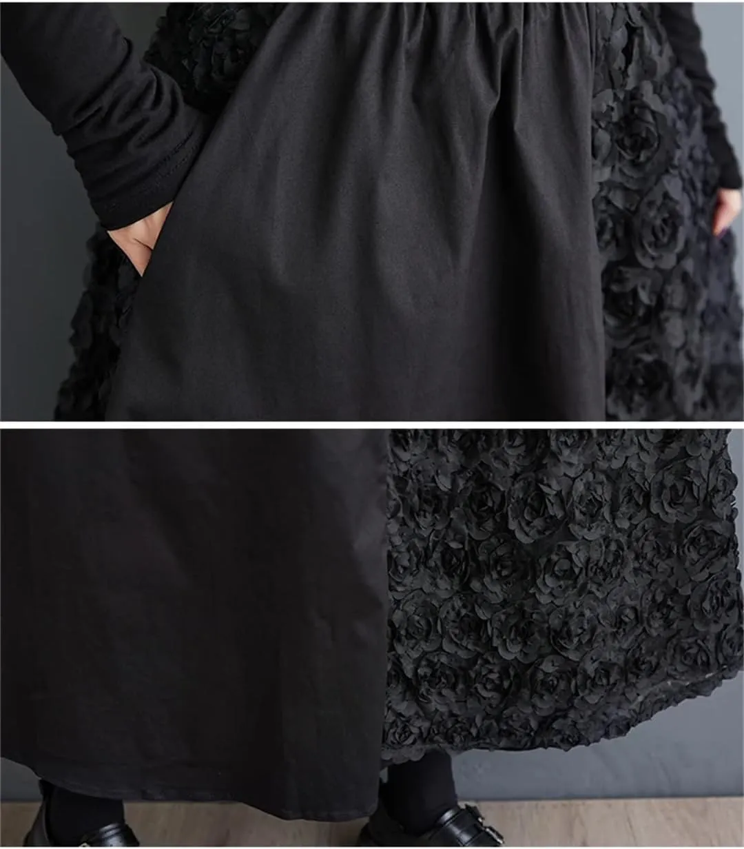 Women Elastic High Waist Midi Skirt Loose Ruffle Pleated Skirts Patchwork A-Line Casual Skirts