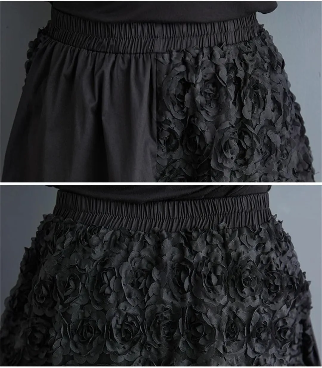 Women Elastic High Waist Midi Skirt Loose Ruffle Pleated Skirts Patchwork A-Line Casual Skirts