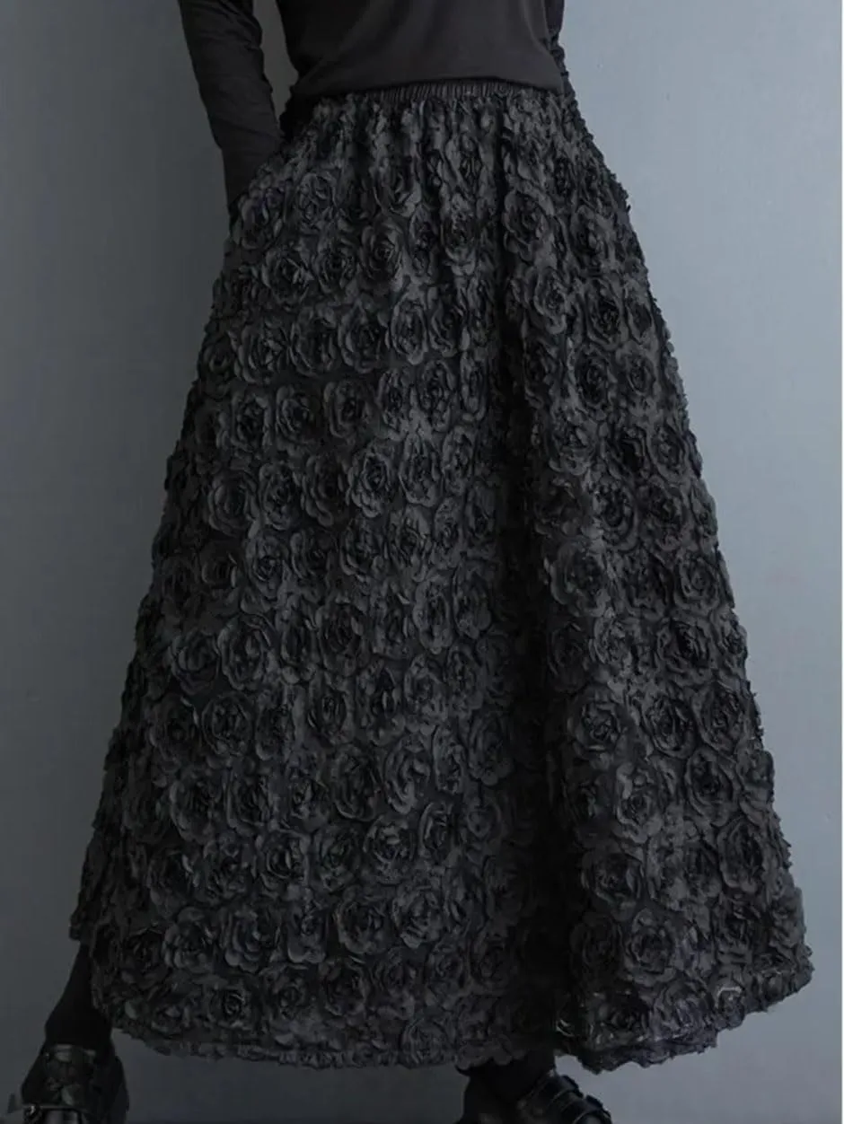 Women Elastic High Waist Midi Skirt Loose Ruffle Pleated Skirts Patchwork A-Line Casual Skirts