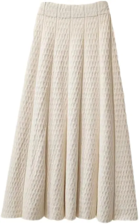 Women High Waist Knitted Midi Skirt Simple Solid Pleated Skirts Med-Long A-Line Midi Skirt white9 S