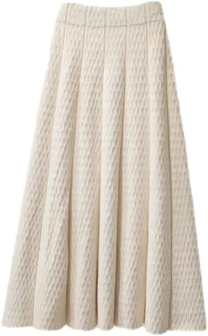 Women High Waist Knitted Midi Skirt Simple Solid Pleated Skirts Med-Long A-Line Midi Skirt white9 S