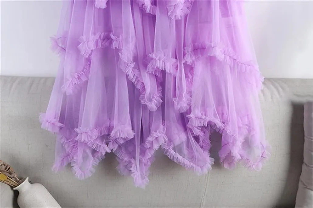 Women Irregular Tulle Skirt Midi Long High Waist Female Mesh Party A Line Skirt