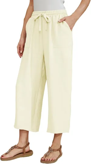 Women Linen Pants High Waist Wide Leg Pants Lightweight Comforts Summer Capri Pants Vacation Outfits for Women Girls