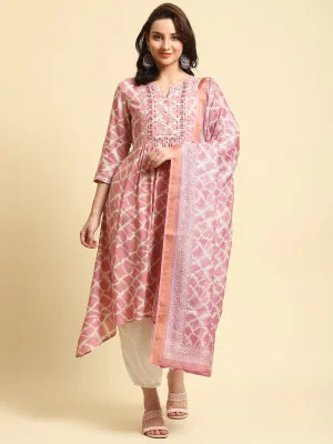 Women Pink Tie Dye Printed Kurta Harem Pant Dupatta