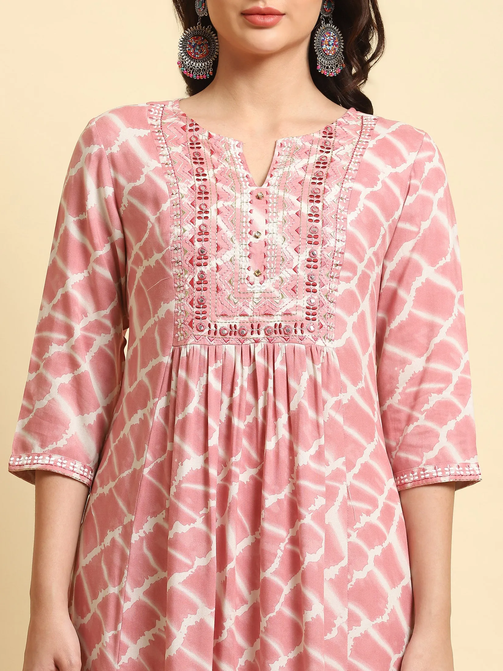 Women Pink Tie Dye Printed Kurta Harem Pant Dupatta
